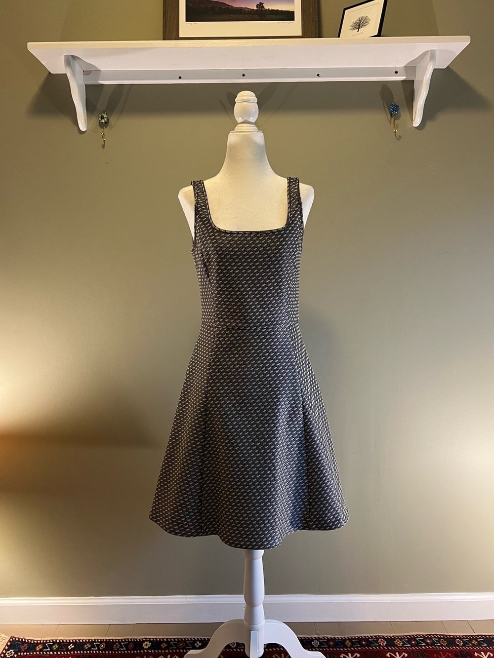 Theory Gray Jacquard Pattern Skater‎ Midi Dress